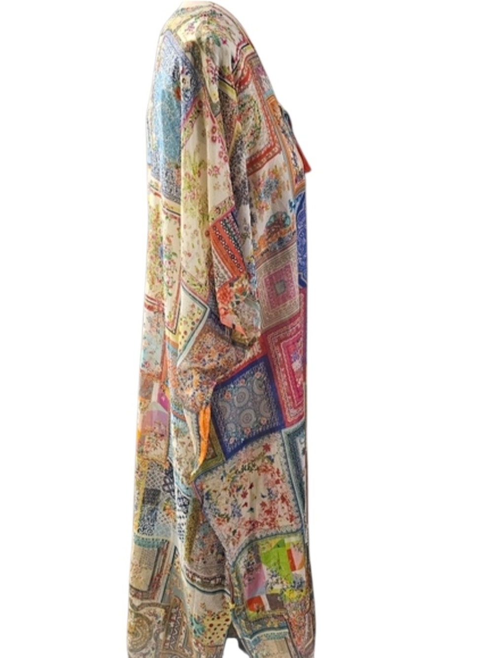 JOHNNY WAS EUC Bella Lace Up Cotton Silk Boho L XL Maxi Kaftan Caftan - Picture 5 of 15